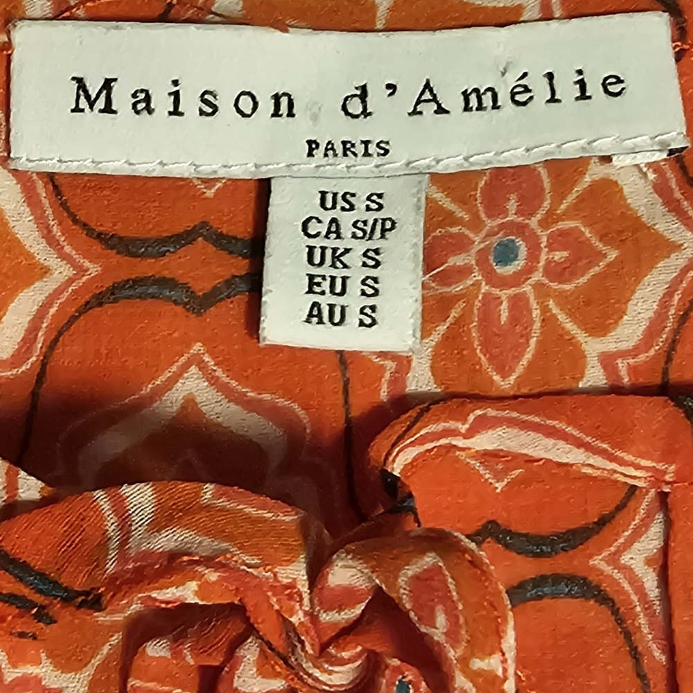Maison d'Amelie Paris Blouse 👚 Linen Blend Floral Top Sz small. C23 - Picture 4 of 5